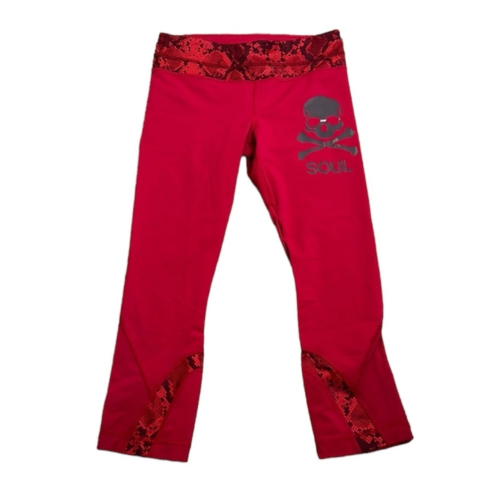 Lululemon soul cycle run peace red snake print crop leggings size 6